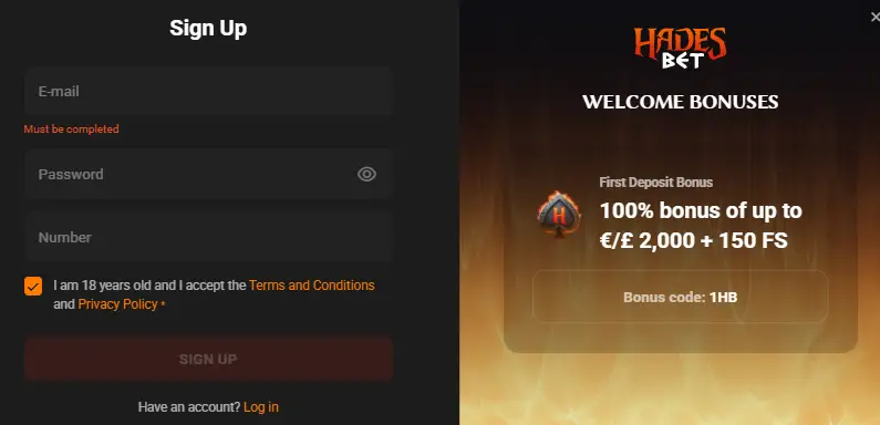 HadesBet Casino UK Registration
